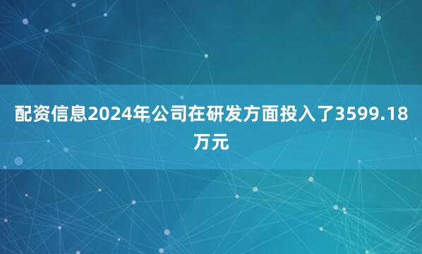 配资信息2024年公司在研发方面投入了3599.18万元